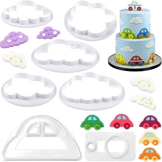 Cloud Cookie Cutter,Fluffy Cloud Fondant Cutter Car Cookie Cutters Cake Mold Sugar Craft Mold Cake Decorating Tools 7pcs