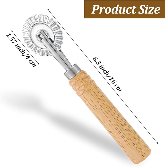 Fluted Pastry Wheel, Pastry Wheel Cutter Tool with Long Wooden Handle, Kitchen Cutter Tool for Pasta, Dumplings and Baking