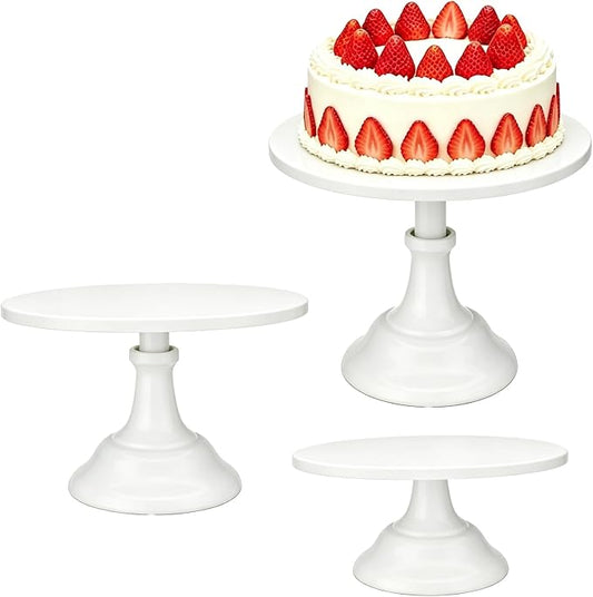 Three-piece Cake Stand Set, Metal Round Trays, 8-inch, 10-inch, and 12-inch, for Dessert Table displays; Perfect for Christmas, Thanksgiving, Birthdays, Weddings, and Other Celebrations(White)