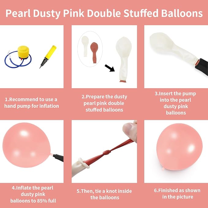 Double Stuffed Pearl Dusty Pink balloons Different Size 115Pcs 5/10/12/18 Inch Pearl Rose Blush Pink Balloon Garland Arch kit for Boho Birthday Wedding Engagement Bridal Baby Shower Party