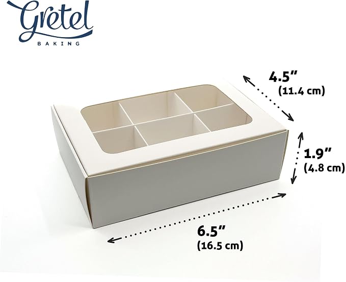 Treat Boxes - 20 ct 6.5 x 4.5 x 2 in Bakery Boxes with Windows and Dividers for Candy, Cookies, Cupcakes, or Bakery Desserts - Chocolate, Treats, and Baked Goods Packaging for Gifting
