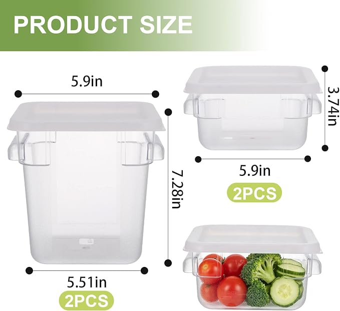 4-Piece Dough Fermentation Buckets with Lids, Baking Storage Container, Clear Plastic Stackable Container with Dual-handle for Kitchen Restaurant & Pantry Organization