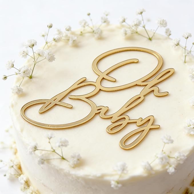 Acrylic Gold Oh Baby Cake Topper, Baby Welcome Party Cake Decoration Acrylic Cake Decoration for Baby Shower Gender Reveal Birthday Party Supplies