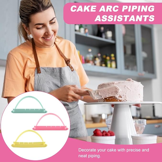 Cake Arch Guide Tool Set, 3 Pack Adjustable Arc Rulers with 3 Straight Rulers, 14 Width Settings, Flexible Plastic Guides for Buttercream Fondant and Royal Icing Layout Marks