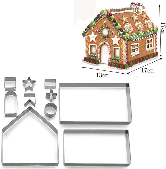 3D Christmas Gingerbread House Cookie Cutters Set, FantasyDay 10 Pcs 430 Stainless Steel Cartoon Snowflake Biscuit Cutter Pastry Mold for Holiday Birthday Cake Dough Donut Fondant - Baking Dough Tool