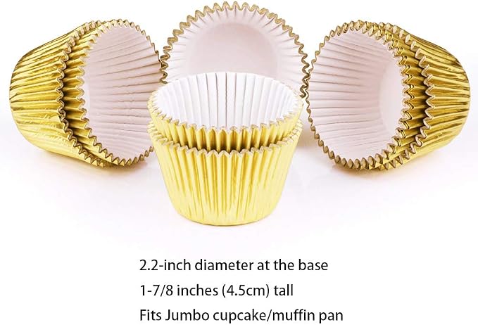 Gifbera Gold Foil Jumbo Cupcake Liners Metallic Large Muffin Baking Cups, 160-Count