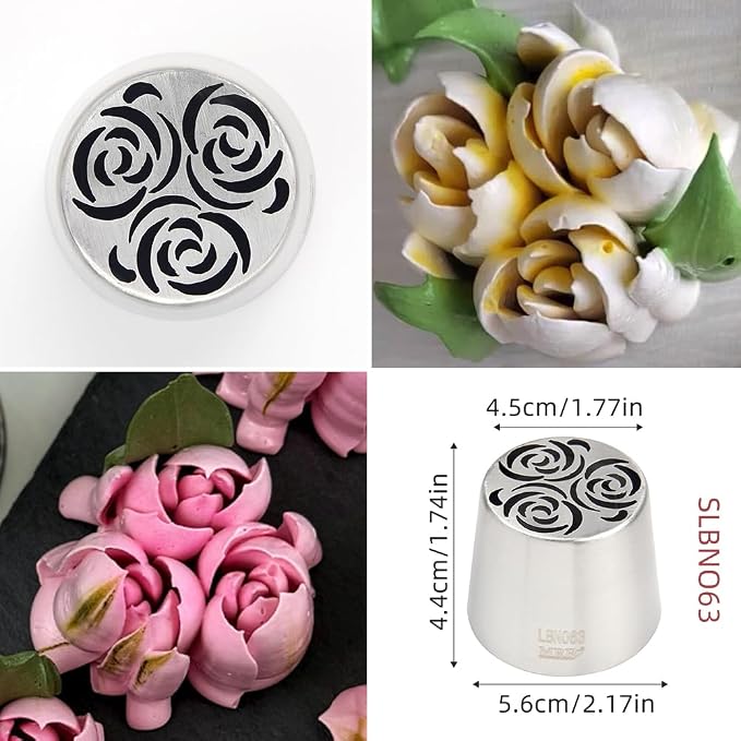 1 Piece Stainless Steel XXL Russian 3 Flowers Pattern Icing Tips,Pastry Frosting Piping Nozzles for Cake Marshmallow Bouquet,Cake Decorating Tips Baking Tools,Flower Frosting Nozzles for Decorating