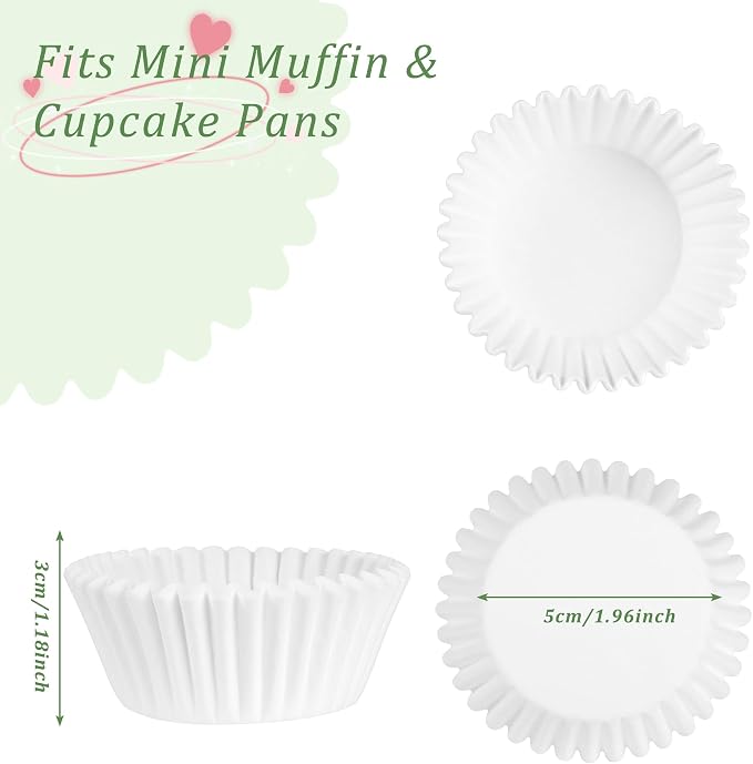 1000 Count White Paper Cupcake Liners, Standard Size 1.4 Inch, Unbleached Baking Cups for Muffins and Cupcakes (White, 1.4 Inch)