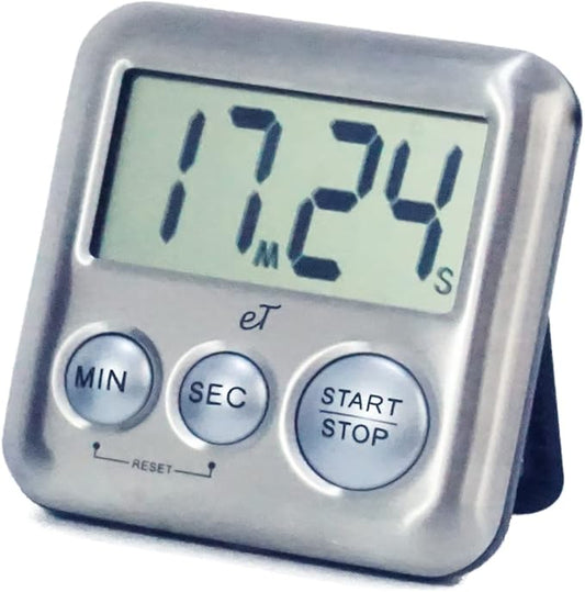Elegant Digital Kitchen Timer Stainless Steel - Loud Alarm - Model Silver