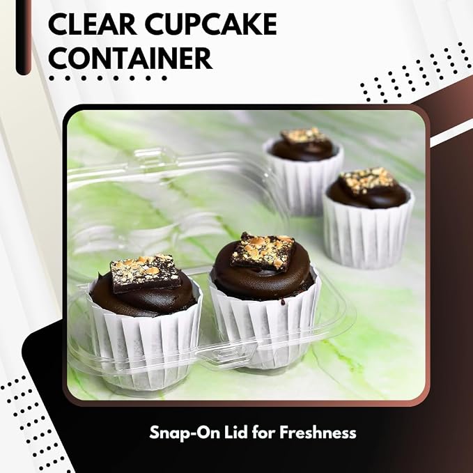 Green Direct 2 Compartment Disposable Cupcake Containers | Clear Cupcake Boxes Airtight | Stackable Cupcake Holders With Lid | Cupcake Plastic Containers Dome Cupcake Carrier BPA Free 10
