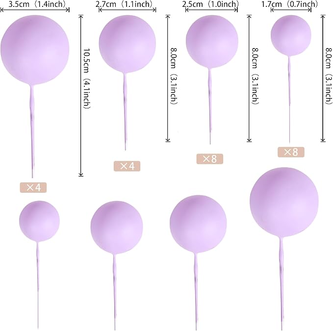 24 PCS Balls Cake Toppers Ball Cake Picks Foam Ball Shaped Cupcake Toppers Mini Balloons Baby Shower Cake Decorations for Wedding Enaggement Bridal Shower Birthday Party Supplies Light Purple