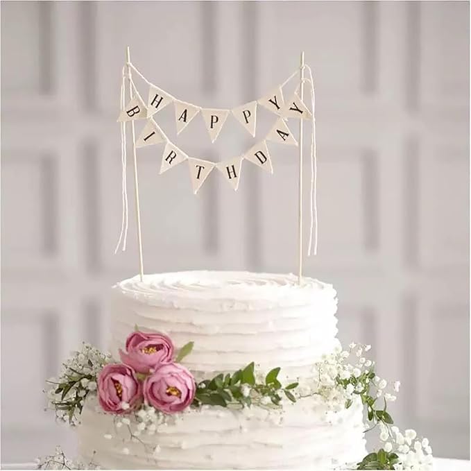 Happy Birthday Cake Topper, Birthday Cake Bunting Topper Cake Topper Garland Handmade Food-Grade Safe Gender Neutral Party Decorations