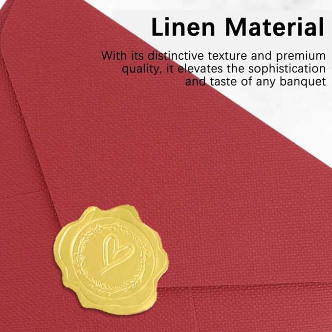 20 Pack 4x6 Red Linen Envelopes with Gold Wax Seals - Handmade Look A6 Vintage Envelopes & Self-Adhesive Seal Stickers for Greeting Cards, love letter, Wedding, Party Invitation