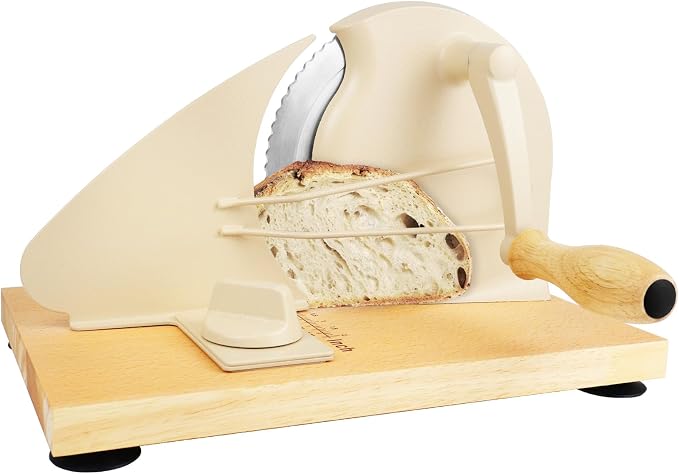 𝐔𝐩𝐠𝐫𝐚𝐝𝐞 Bread Slicer, Manual Bread Slicers with Hand Crank,Sourdough Slicer Manual Adjustable Width,Stainless Steel Blade Metal Guide Rail,Bread Slicer for Homemade Bread, 10 Years Warranty