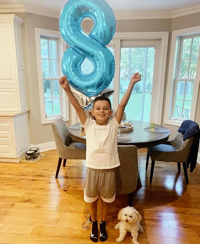Pearlescent Blue 8 Balloon, Number Balloons 40 Inch, 8th Birthday Decorations for Boys Girls, Birthday Balloons, Pearlescent Blue Party Supplies, Number 8 Balloon