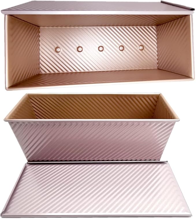 Pullman Loaf Pan with Lid Non-Stick Toast Mold Rectangle Corrugated Bread Cake Oblong Mould with Cover for Oven Baking (2.2Lb Dough Capacity)