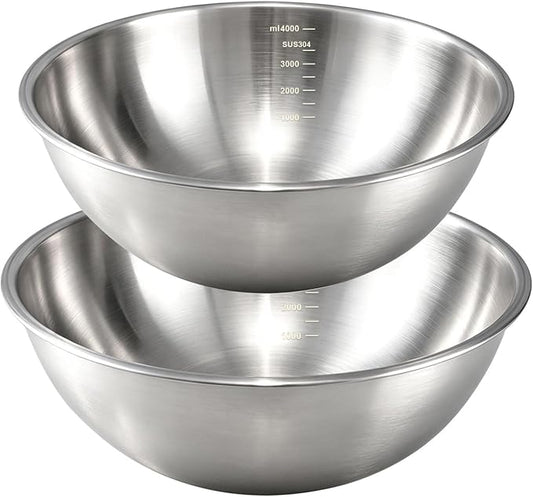 Gronivex 304 Stainless Steel Mixing Bowls, 2-Piece (4.2 & 5.3 Qt) | Thicker-Gauge, Food-Grade Metal, Stackable & Space-Saving – Extra-Large for Bread Dough, Whole Chicken & Big-Batch Cooking