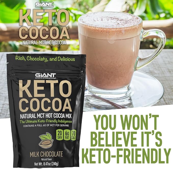 Keto Cocoa | Delicious Sugar Free Instant Hot Chocolate Mix with 6g of MCTs for Ketogenic Diet Low Carb Lifestyle | No Gluten | 20 Servings