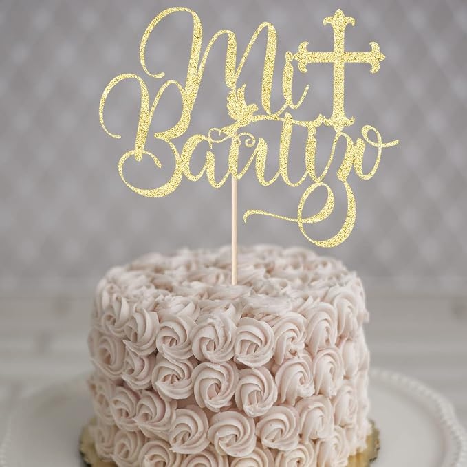 Gold Glitter Mi Bautizo Cake Topper - White Dove First Communion Decoration For Baby's 1st Birthday/Baby Shower/Gender Reveal Party Supplies