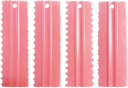 Cake Scrapers Set Pink Decorating Comb and Icing Smoother, Plastic Sawtooth Scraper Polisher Butter Mousse Cream Cake Edge DIY Tool -8 Design Textures (Pink)