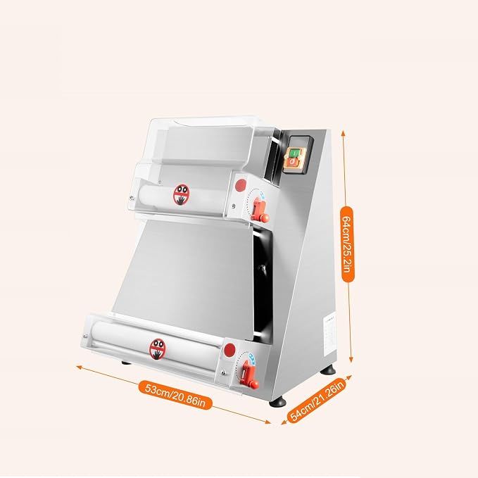 370W Commercial Pizza Dough Roller Sheeter, Stainless Steel Dual Roller Dough Press Machine, 5-Second Automatic Pizza Maker for 4-16 Inch Crust, Adjustable Thickness 0.7-5.4mm, 110V Silver