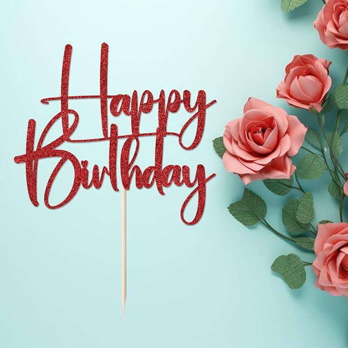red Happy Birthday Cake Topper, Happy Birthday Cake Bunting Deco, Baby Gender Reveal Party/Anniversary Party Decoration Supplies