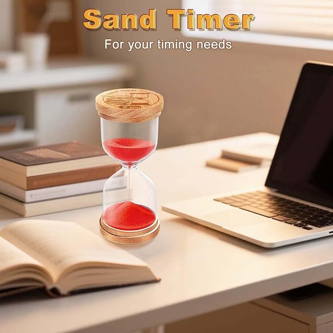 CNCJ Wooden Sand Timer 10 Minute, Hourglass Red Sand Clock Small Reloj De Arena for Desk Decor Kitchen Classroom Office Study Home Decoration