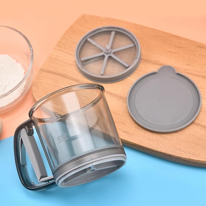 Flour Sifter for Baking,One-Hand Press Baking Sifter with Double-Layer Fine Mesh,Portable Sifters for All Baking Flour Powdered Sugar Almond Powder and Cocoa Powder