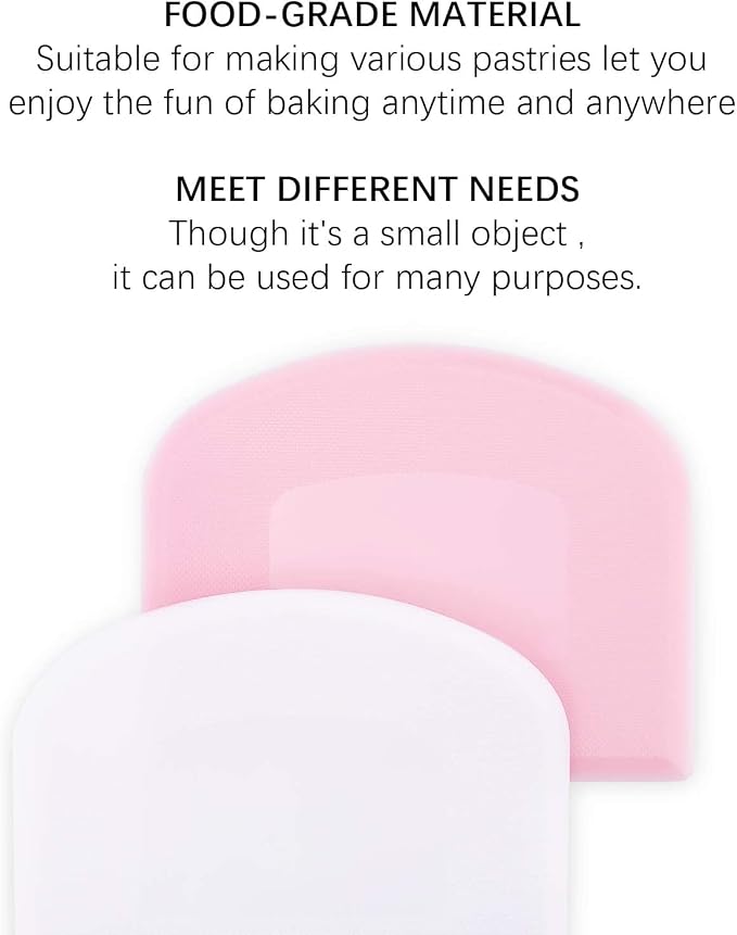 LUTER 2 Pieces 12 x 9.5 cm Pastry Horn – Plastic Dough Scraper for Kitchen, Pastry, Pancakes (Pink, White)
