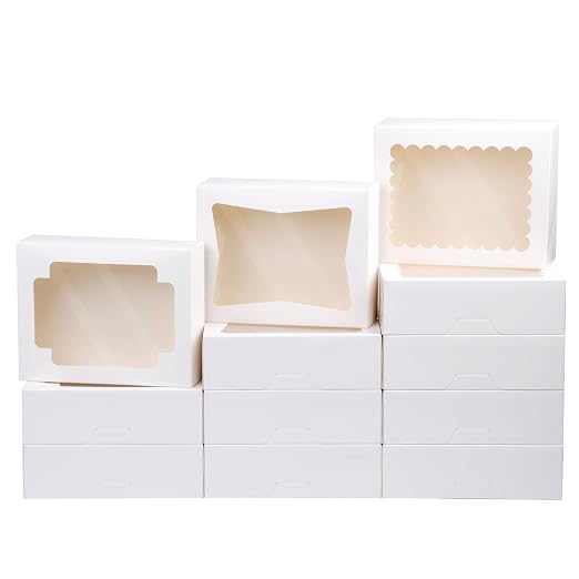 NPLUX Cookie Boxes Bakery Boxes with Window 8x6.5x2.5 Inches Auto-Popup Treat Pastry Boxes for Gift Giving, Graduation Gifts Party Favors(24pack,White)