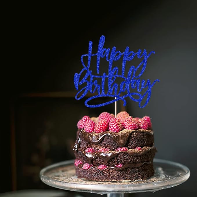 Kaoenla Blue Happy Birthday Cake Decoration-royal blue happy birthday cake topper、boys and girls, men and women Birthday/Anniversary cakes Selected decorative (Blue)