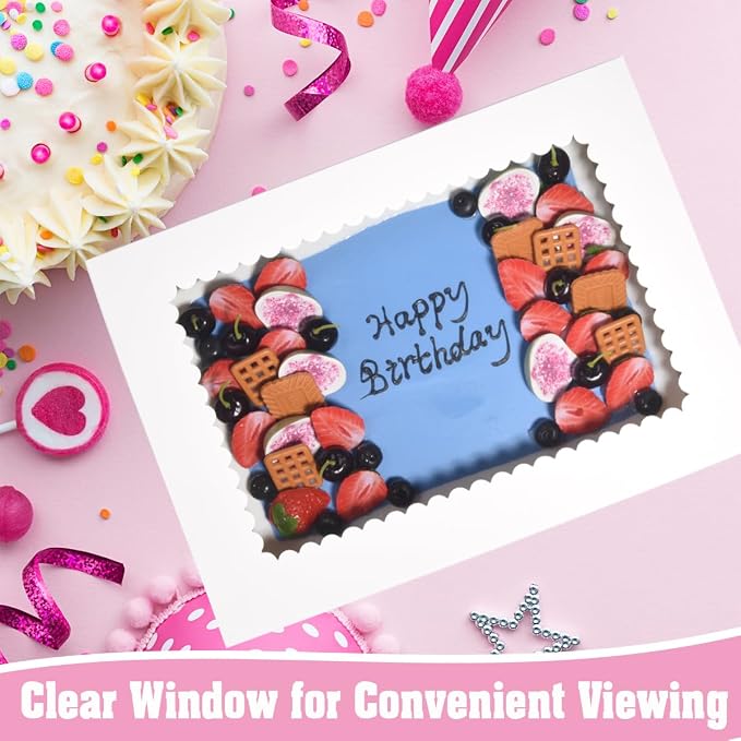 JJO 14x10x4 Inches 15 Pack Cake Boxes with Cake Board,White Bakery Boxes for Quarter Sheet Cakes,Donuts,Cupcakes, Brownie&Pie