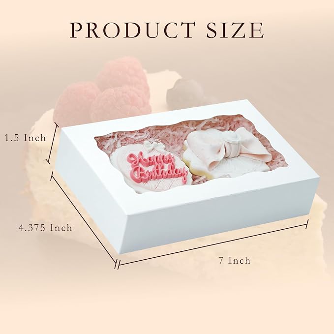 20pcs Cookie Boxes with Window 7x4.375x1.5 Inches Bakery Boxes Treat Box Chocolate Covered Strawberries Box for Christmas Valentine's Day Mother's Day - White