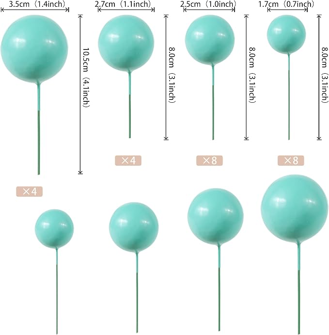 24 PCS Ball Cupcake Toppers Balls Cake Toppes Foam Balls Cupcake Picks DIY Mini Balloon Cake Inset Topper for Baby Shower Birthday Favor Wedding Anniversary Party Cake Decorations Supplies Lake Blue