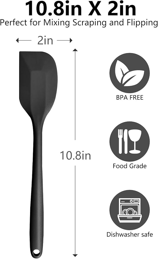Black Rubber Spatula for Kitchen Use, 10.8In Silicone Spatulas for Cooking Heat Resistant, Flexible Small kitchen Spatula for Kitchen Nonstick Cookware
