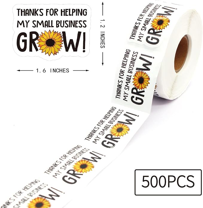 Littlefa Thanks for Helping My Small Business Grow Stickers,Sunflower Thank You Sticker,Small Business Stickers, Envelopes Seal Sticker 500 PCS