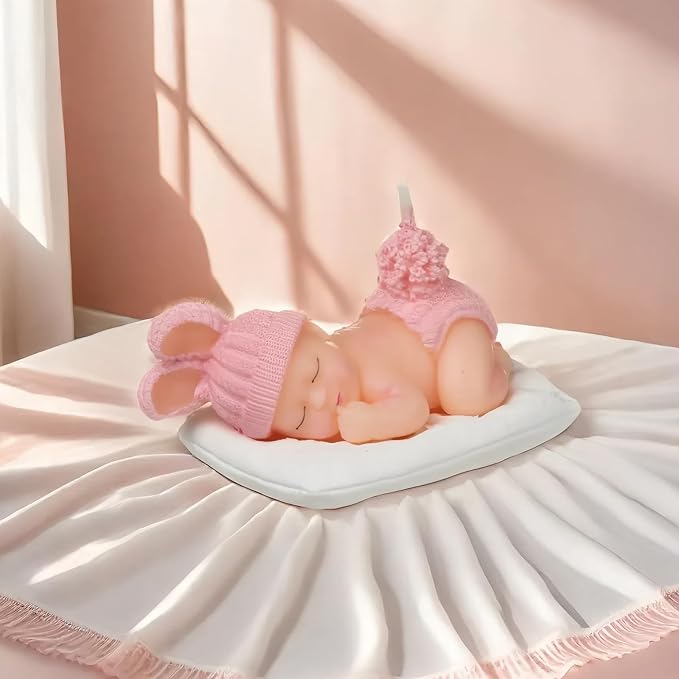 Pink Baby Shower Candle Favors – Adorable Sleeping Baby Cake Topper, Girl Baby Shower Decorations, Gender Reveal Return Gifts Party Supplies(Pink)