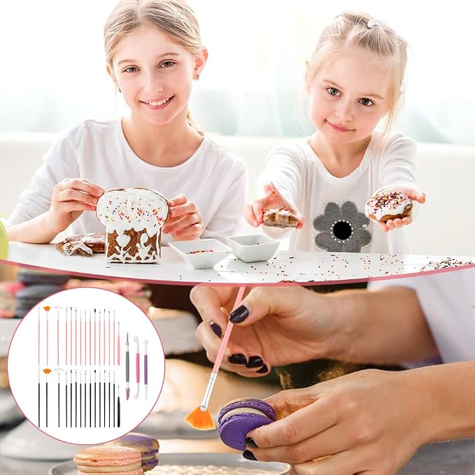 Zorivane 32 PCS Cake Decorating Brushes, Cookie Paint Brushes, Food Safe Paint Brush Set, Multiple Function Cookie Brushes Fondant Sugar DIY Tool for Painting Baking