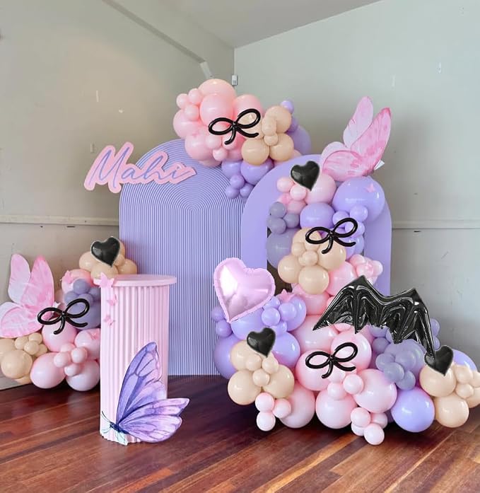 Kawaii Balloon Garland Arch Kit, 152Pcs Pastel Pink and Purple Metallic Purple Balloons with Wearable Wing Heart Star Foil Balloons for Cute Girl Birthday Kawaii Baby Shower Princess Party Decorations