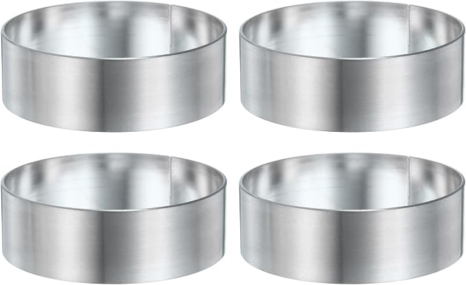HARFINGTON 4Pcs Round Cake Ring 2.36 x 1 Inch Seamless Stainless Steel Pastry Mousse Dessert Ring Mirror Coating for Baking Cooking English Muffins Crumpet Making Tool