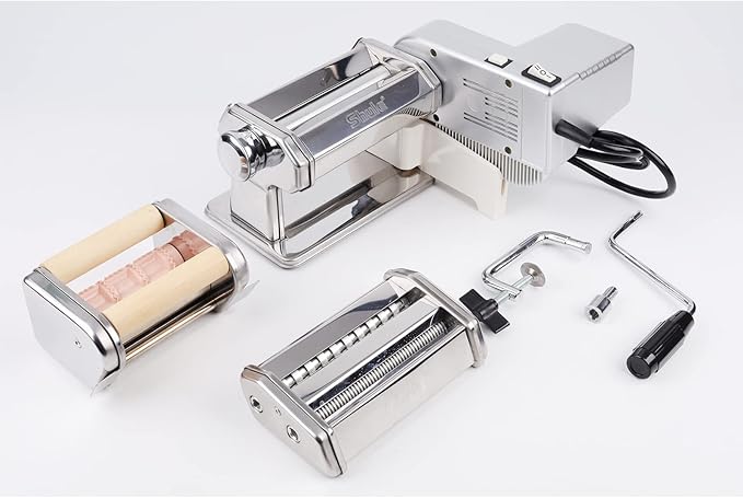 Shule Electric Pasta Maker with Motor Automatic Pasta Machine with Hand Crank and Multifunctional Rollers