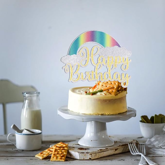 Rainbow Happy Birthday Cake Topper，Baby Shower Cake Decorations,for Colorful Birthday/Kids’ Party Cake Topper Decoration Supplies (rainbow)