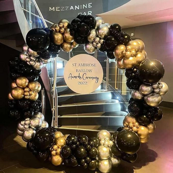 Black Gold and Silver Balloon Arch Garland Kit 153pcs with Star, 22 18 12 10 5in Different Size Black Gold Sliver Balloons for Birthday Anniversary 2026 Graduation New Year Party Decoration