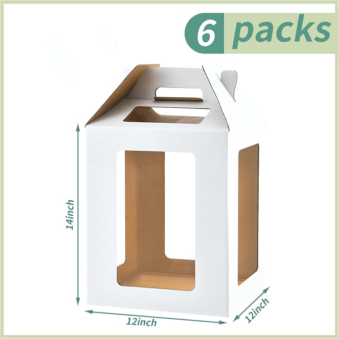 XININSUN 12inch Tall Cake Boxes with windows,12x12x14 Tall Cake Carrier, Tiered Cake Box, Layer Cake Box, large cake box,Ideal for 10" & 12" Tiered Cakes (6 Pack-White)