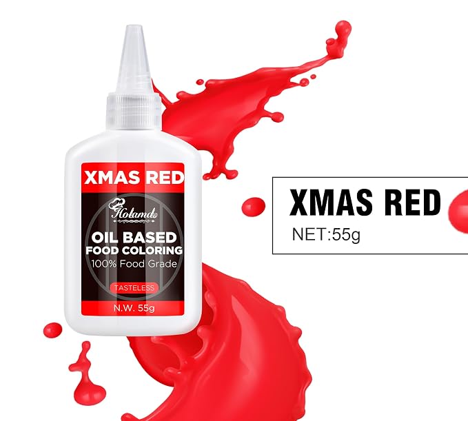 Oil Based Food Coloring Set, Xmas Red Oil Based Food Coloring for Chocolate, Food Grade Food Color Dye for Candy Melts, Baking, Icing, Frosting and Cake Decorating, Flavorless Vibrant - 55g/Bottle