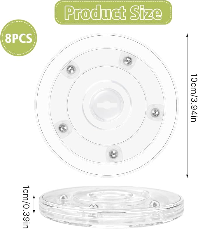 8 PCS 4 Inch Lazy Susan Turntable, Acrylic Turntable Bearings Hardware, Cake Stand Turntable, Small Lazy Susan, Round Swivel Plate for Kitchen Spice Rack Table Cake (Transparency)