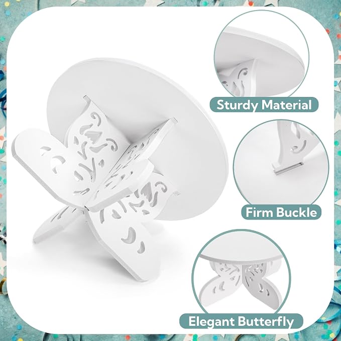 2 Pack 12 Inch Butterfly Cake Stand, PVC Cupcake Stand, Dessert Display Holder, Party Table Cake Serving Platter for Wedding, Birthday, Baby Shower, Tea Party, Home Centerpiece Decor