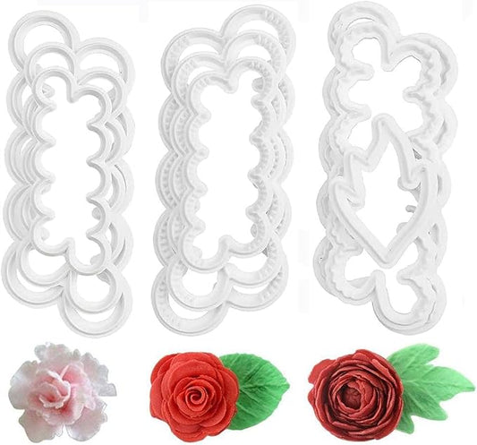 Fondant Icing Tool, 9Pcs Roses Carnations Peony 3D Petal Cake Cutter Flower DIY Baking Accessories