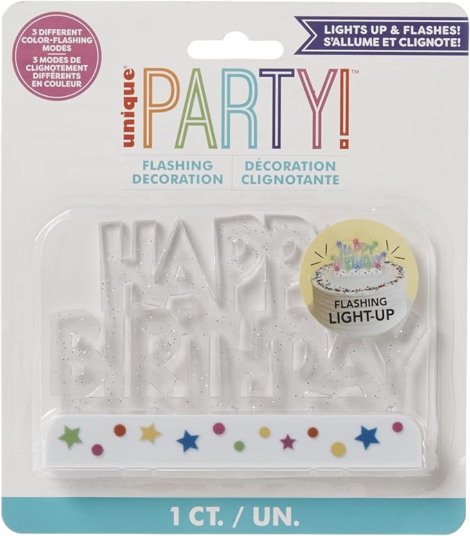 Dazzling Flashing Happy Birthday Cake Decoration - 3.25" x 4.75" (1 Count) - Perfect Celebration Centerpiece