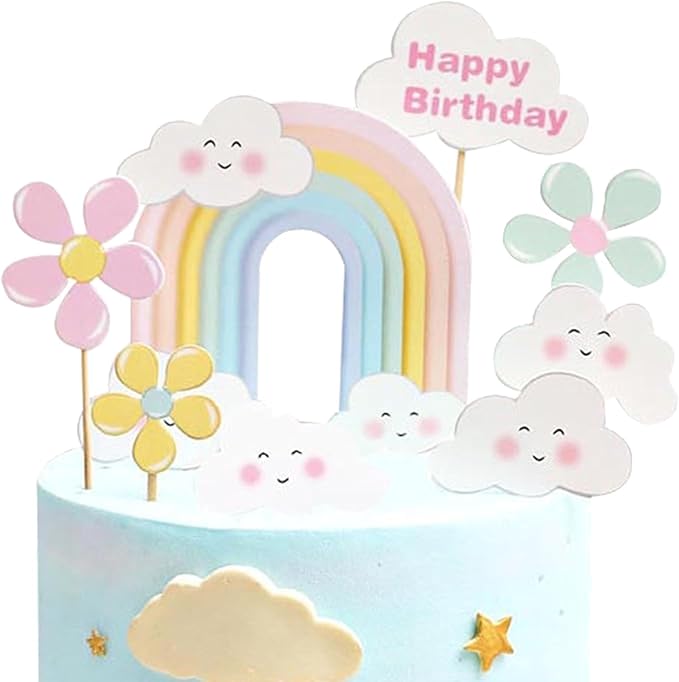 Happy Birthday Cake Topper Birthday Cake Decoration Party Cake Supplies (Flower rainbow cake topper)
